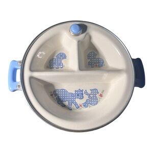 Vintage Excello baby food warming dish featuring little boy blue